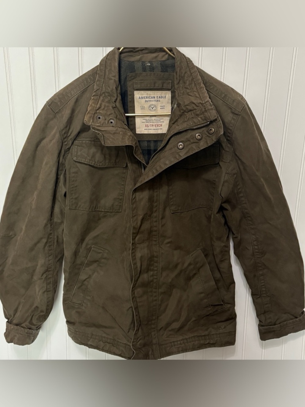 AMERICAN EAGLE Vintage Y2K Waxed Cotton Military Jacket Mens Size Extra Small XS